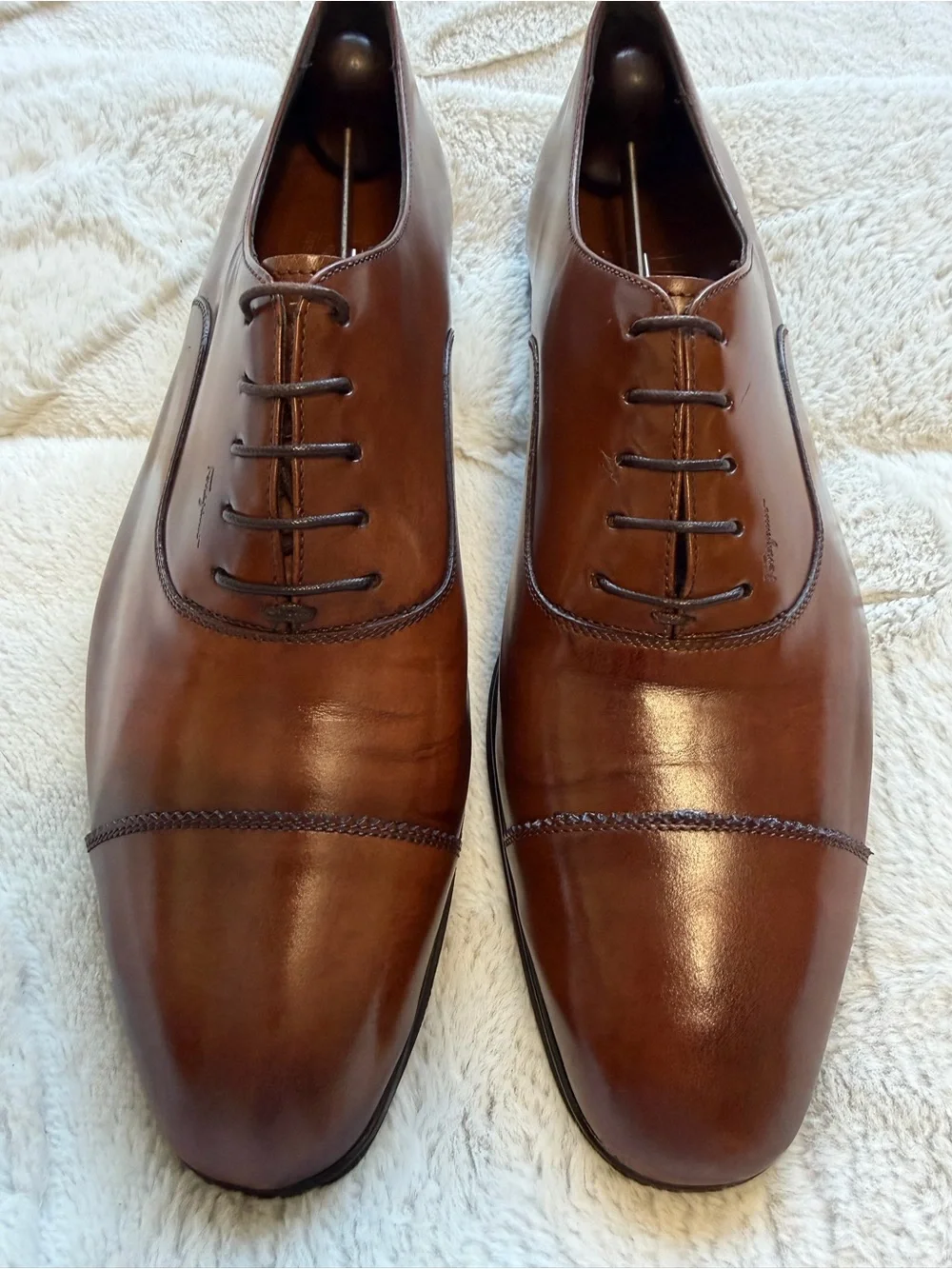 $895 Salvatore Ferragamo Brown Leather Cap-Toe Oxford Dress Shoes 9